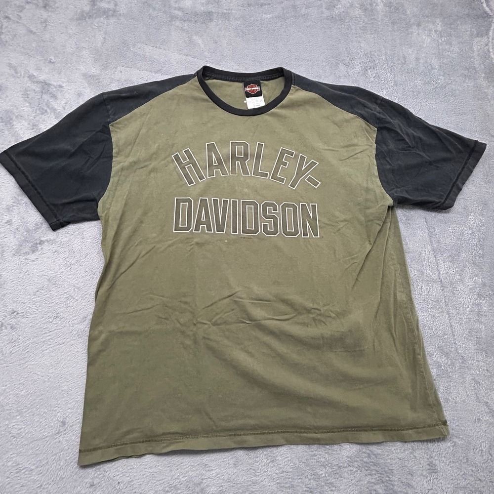 Harley-Davidson Hill City South Dakota T-Shirt Mens 2XL Olive Black Two-Tone